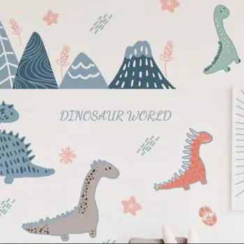 Декоративные наклейки на стену с мультяшным динозавром из 2шт, Детская комната, гостиная, Спальня, столовая, Креативные простые наклейки на стену