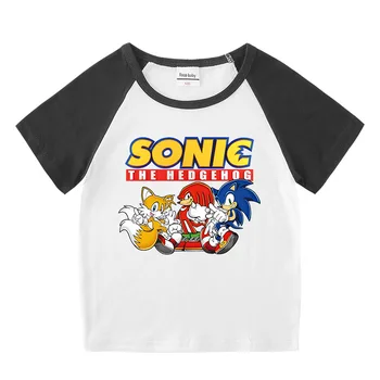 Детская одежда, футболка с короткими рукавами Sonic, рубашка с реглан на плечах для мальчиков и девочек, Повседневная футболка с короткими рукавами