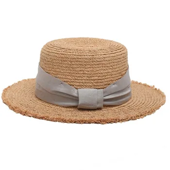 Женская шляпа из лафитовой травы, Новая Летняя Элегантная шляпа для пляжного отдыха, солнцезащитный козырек и соломенная шляпа с солнцезащитным кремом