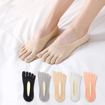 Женские летние носки с пятью пальцами, Женский ультратонкий носок, забавный носок, невидимый Соккен, Силиконовый, противоскользящий, дышащий, Антифрикционный