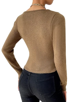 Женский Укороченный кардиган Y2K с вырезами, свитер с длинными рукавами и V-образным вырезом - Trendy E-Girls Streetwear Fashion