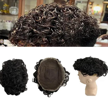 Замена Человеческих волос Малазийской Девственницы #1b 15 мм, Парик с завитком 7x9, Полностью Кружевной, для Чернокожих мужчин