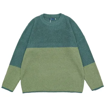 Зеленые Винтажные дизайнерские женские свитера оверсайз в стиле пэчворк с длинным рукавом зеленого цвета, Зимняя одежда, женский Новый Пуловер, женский топ Chandails