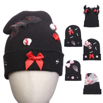 Зимняя шапка со страшными элементами на Хэллоуин, подходящие по цвету шапки для взрослых, вязаные утепленные шапки для косплея, повседневная одежда подростков