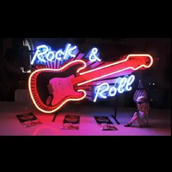 Изготовленная на заказ рок-н-Ролльная Гитара, Живая Музыка, Стеклянная Неоновая Световая Вывеска Пивного бара