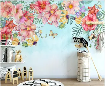 изготовленная на заказ фреска 3D фотообои Акварельные пасторальные цветы Американский ботанический цветочный декор обои для гостиной для стен 3d