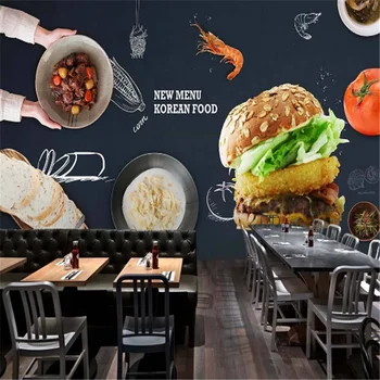 Изготовленный На заказ Западный Ресторан быстрого Питания Фон Настенная Роспись Обои 3D Снэк-бар Гамбургер Пицца фри Обои для обоев 3D Бургеры