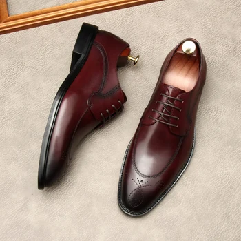 Итальянские мужские модельные туфли из натуральной кожи 2023, Летняя мода, Новый Стиль, Оксфорды, Свадебные, деловые Броги, обувь для мужчин