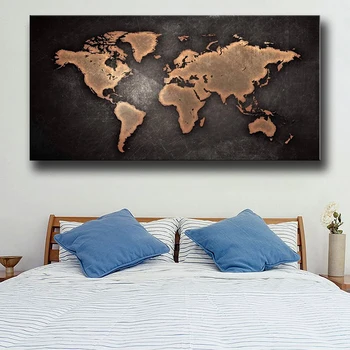 Картины HD Абстрактный холст для гостиной, настенный художественный плакат, 1 шт., ретро Карта мира, декоративные картины, модульная рамка