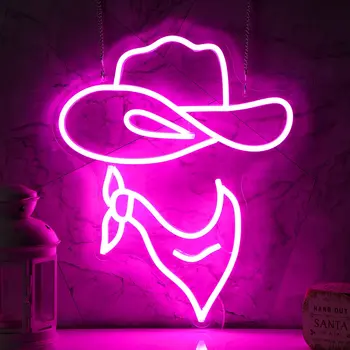 Ковбойская шляпа, неоновая вывеска, Розовая Ковбойская шляпа, светодиодная неоновая вывеска пивного бара, эстетичный декор мужской пещеры на день рождения в западной тематике.