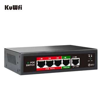 Коммутатор PoE с портом KuWFi 4 *10/100 Мбит/с 48 В, Встроенная мощность 52 Вт, коммутатор Ethernet Для IP-камеры и беспроводных интернет-коммутаторов AP
