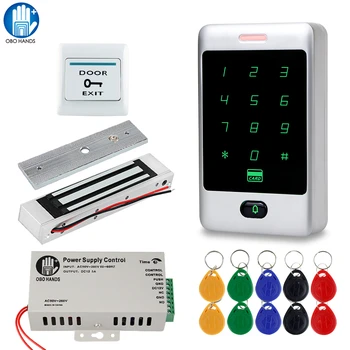 Комплект системы контроля доступа к дверям RFID RFID Клавиатура Водонепроницаемый чехол + 180 кг Электрические магнитные дверные замки + Блок питания для дома