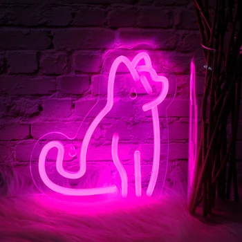 Кошка Неоновые Вывески Огни Настенный Декор Животное Неоновый Свет USB LED Неоновая Световая Вывеска для Комнаты Настенный Стол для Бара Weddi