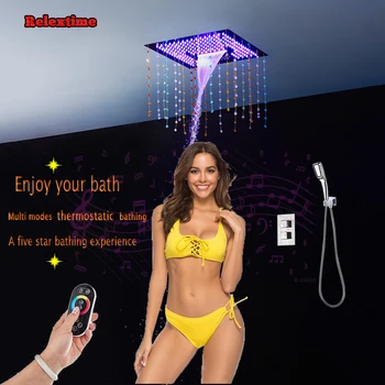 Кристалл Кварца Bluetooth LED Музыка Потолочная насадка для душа Набор для душа в ванной Комнате Многофункциональный Скрытый термостатический смеситель для душа