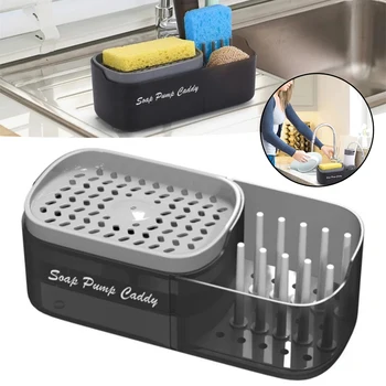 Кухонный Дозатор жидкости для мыла С держателем губки 3 В 1, Подставка для хранения губки для мытья посуды, кухонные принадлежности