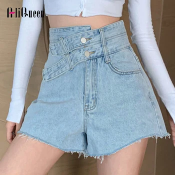 Летние уличные женские джинсовые короткие брюки с кисточками на двойных пуговицах и высокой талией, женские винтажные сексуальные джинсовые мини-шорты в корейском стиле, женские