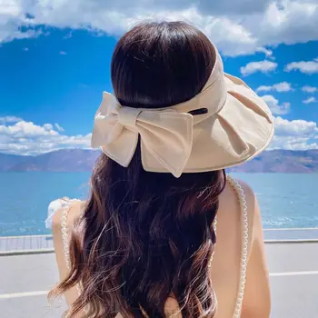 Летние Шляпы для женщин, Шляпа в Корейском стиле, Женская Солнцезащитная Шляпа, Устойчивая к ультрафиолетовому излучению, Блокирующая Лицо, Солнцезащитная Шляпа с Большим Бантом, Пляжная Шляпа Mujer