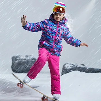 Лыжный костюм, Детская зимняя одежда для сноуборда до-30 Градусов, Теплые водонепроницаемые уличные зимние куртки + штаны для девочек и мальчиков, бренд