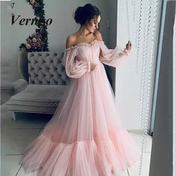 Макси-платье Verngo с открытыми плечами для гостей на свадьбе, пышное женское платье из тюля с корсетом и длинными рукавами, вечернее платье