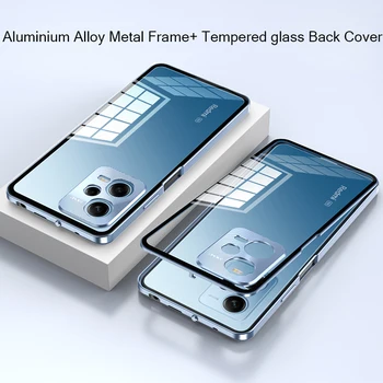 Металлический каркас из алюминиевого сплава для Xiaomi Mi POCO X5 Pro, задняя крышка из закаленного стекла, металлический бампер, защита объектива камеры, чехол