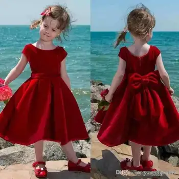 Милое Красное платье с цветочным узором для девочек Чайной Длины, Праздничные Платья для маленьких Девочек, Детское Праздничное Платье для малышей, Короткие Платья для Причастия С