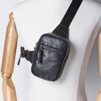 Мини-нагрудная сумка AETOO, мужская кожаная повседневная сумка через плечо, простая спортивная сумка для телефона из воловьей кожи первого слоя
