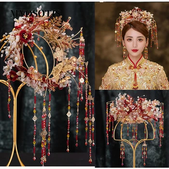 Модное Новое поступление, Винтажный китайский свадебный костюм Королевы с цветами ручной работы, повязки на голову, Аксессуары для волос