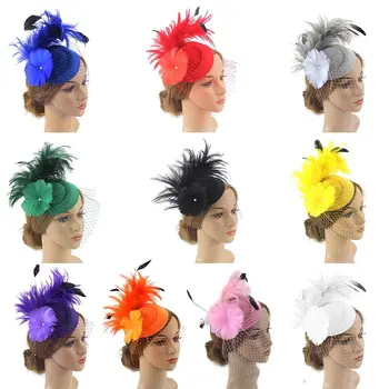 Модные Аксессуары для волос, Женская Свадебная повязка На голову, Очаровательные Шляпы с цветами, Сетчатые головные уборы с перьями для вечеринок