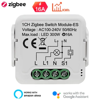 Модуль Smart Switch Lonsonho Tuya Zigbee 16A с Потребляемой мощностью 1 Банда Реле включения Света, Совместимое с Alexa Google Home