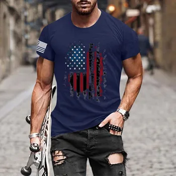 Мужская Летняя Модная Повседневная футболка с принтом на День Независимости, Футболка с коротким рукавом, Дышащая