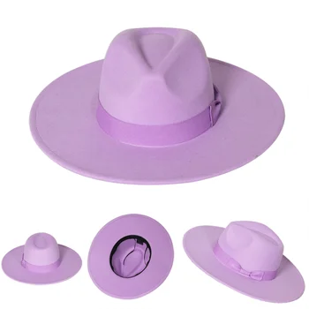 Мужская мягкая фетровая шляпа 9,5 см, джазовая шляпа, модный цилиндр с бантом, персиковое сердечко, джазовая мягкая фетровая шляпа gorras para hombres с большими полями