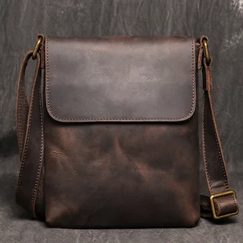 Мужская Повседневная сумка через плечо из натуральной кожи, Маленькая темно-коричневая винтажная сумка-мессенджер, мужские новые модные дизайнерские сумки-слинги