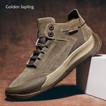 Мужские уличные ботинки Golden Sapling в стиле ретро из натуральной кожи на плоской подошве, рабочая обувь на платформе, Мужские ботинки для отдыха, тактическая военная обувь