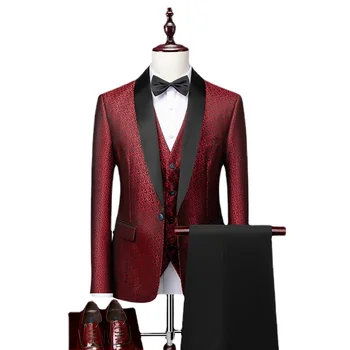 Мужской Повседневный деловой облегающий Свадебный костюм Жениха из 3 предметов, набор для Торжественного банкета