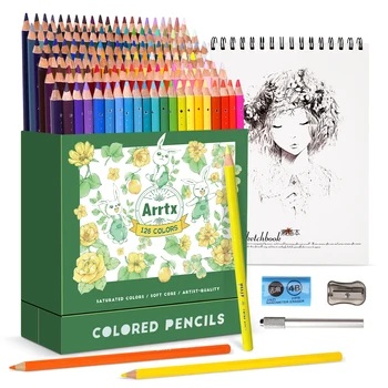 Набор цветных карандашей Arrtx Artist 126 с блокнотом для рисования, профессиональные мягкие карандаши для раскрашивания, принадлежности для рисования премиум-класса