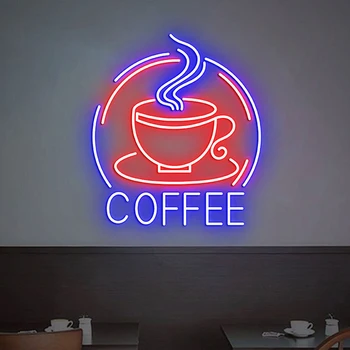 Неоновый светильник для кофейни, декор для паба, настенное искусство, неоновые вывески Кафе, Оформление стен с бизнес-логотипом на заказ, Светодиодный неоновый светильник