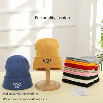 Новая шапка с английскими буквами, простая универсальная вязаная шапка с вышивкой, осенне-зимняя теплая ветрозащитная шерстяная шапка