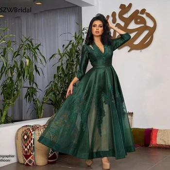 Новое Поступление, зеленое вечернее платье с V-образным вырезом, abendkleider 2023, вечерние платья-кафтан из Дубая, Длинные вечерние платья Abendkleider abiye