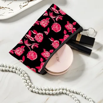 Новый Женский Модный кошелек с розовыми цветами, холщовый кошелек для девочек, мешочек для денег, Губная помада на воздушной подушке, женская маленькая сумка на молнии