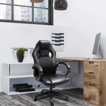 Офисное Кресло из искусственной кожи с высокой спинкой, Эргономичный Компьютерный Поворотный