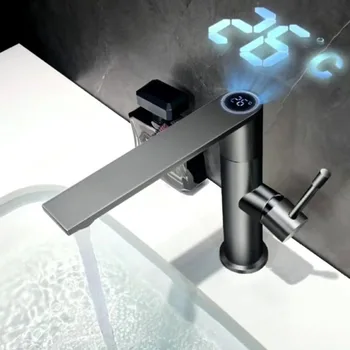 Пистолет серый цифровой дисплей вращающийся кран для холодной и горячей воды с одним отверстием ванная комната, умывальник, кран, бытовая раковина под столом