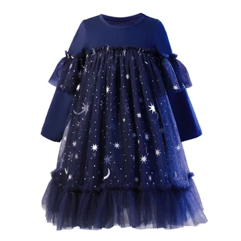 Платье для девочек, весенняя детская юбка принцессы Лолиты, вязаная детская одежда, сетка с блестками