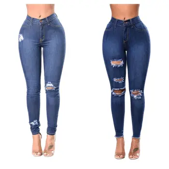 Повседневные джинсы, модные брюки S-3XL, рваные джинсы высшего качества для женщин, стрейчевые тонкие джинсовые брюки-карандаш, уличные