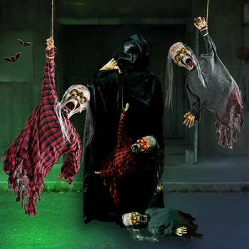 Подвесное украшение-призрак Зомби на Хэллоуин со светящимися глазами, Страшный звук, Электрическая игрушка, Дом с привидениями, Уличные украшения во дворе, Реквизит