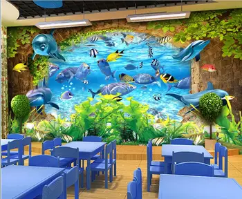 пользовательские настенные обои 3d Подводный мир дельфин рыба морские водоросли домашний декор 3D фотообои на стену в гостиной