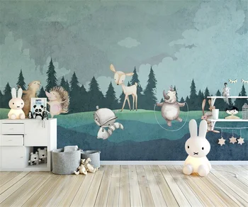 Пользовательские настенные обои с изображением северных лесных мультяшных животных Гостиная ТВ Фон домашний декор Наклейка на стену 3D обои