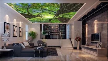 Пользовательские фото 3d потолочные фрески обои декор живопись Зеленое дерево лес небо картина 3d настенные фрески обои для гостиной