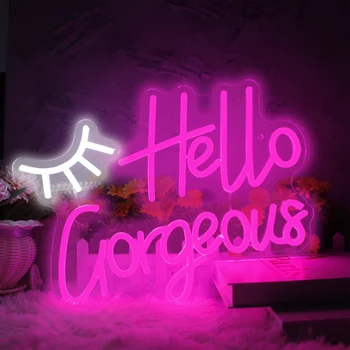 Привет, Великолепная неоновая светодиодная вывеска, Эстетическое розовое украшение комнаты для красоты, Маникюрный салон, Декор стен, Спальня, USB Светодиодная неоновая световая вывеска