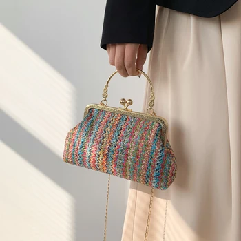 Роскошные дизайнерские сумки для маленьких покупателей, Соломенная пляжная сумка, Летний дорожный клатч, кошелек и сумочка для женщин, сумки через плечо