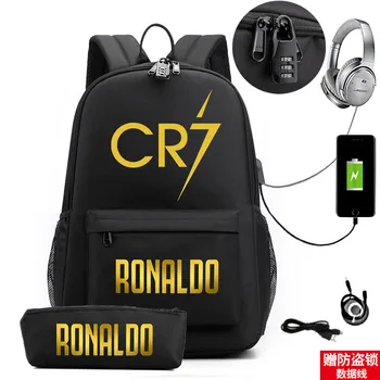 Рюкзак с принтом Рональдо, повседневная школьная сумка для студентов, USB-сумка с замком, дорожная сумка для путешествий, сумка для компьютера, пенал